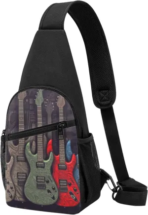 Crossbody Sling Backpack Sling Bag for Men Women Cross Chest Bag Shoulder Bag Guitar pattern Travel Hiking Daypack