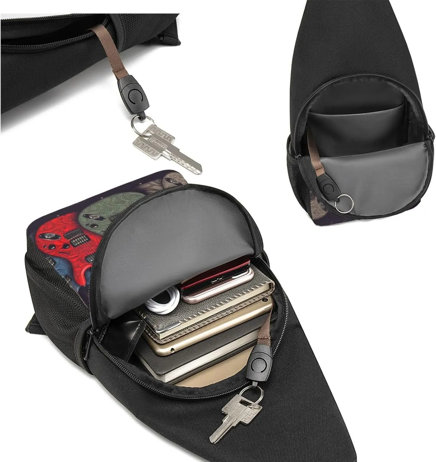 Crossbody Sling Backpack Sling Bag for Men Women Cross Chest Bag Shoulder Bag Guitar pattern Travel Hiking Daypack