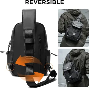 Crossbody Sling Bag Men Waterproof Expand Chest Belt Lightweight Everyday Carry Travel Hiking Outdoors Walking Biking Daypack Sports Bag Black