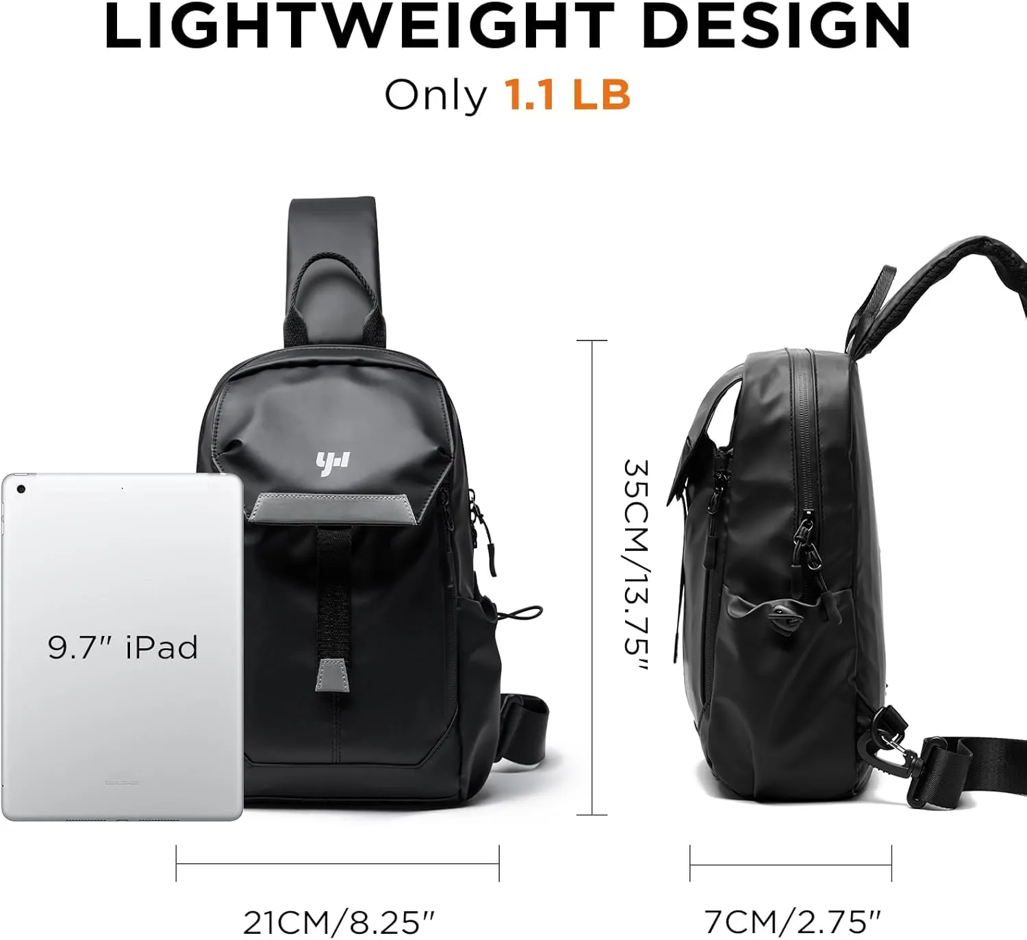 Crossbody Sling Bag Men Waterproof Expand Chest Belt Lightweight Everyday Carry Travel Hiking Outdoors Walking Biking Daypack Sports Bag Black