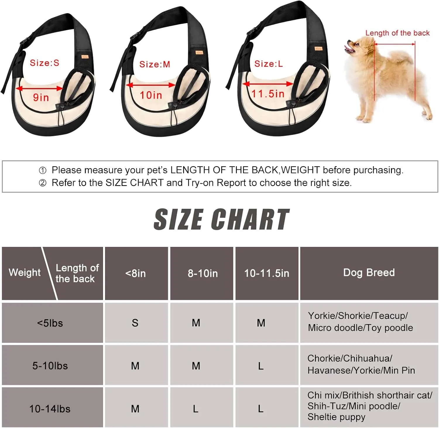 Cuby Pet Sling Carrier for Small Dogs Cats,Drawstring & Zipper Security Hook Triple Design for Pets' Securty Dog Bag,Breathable Travel Puppy Sling Carrier with Adjustable Strap(Beige,L(9.5-13.5 lbs))