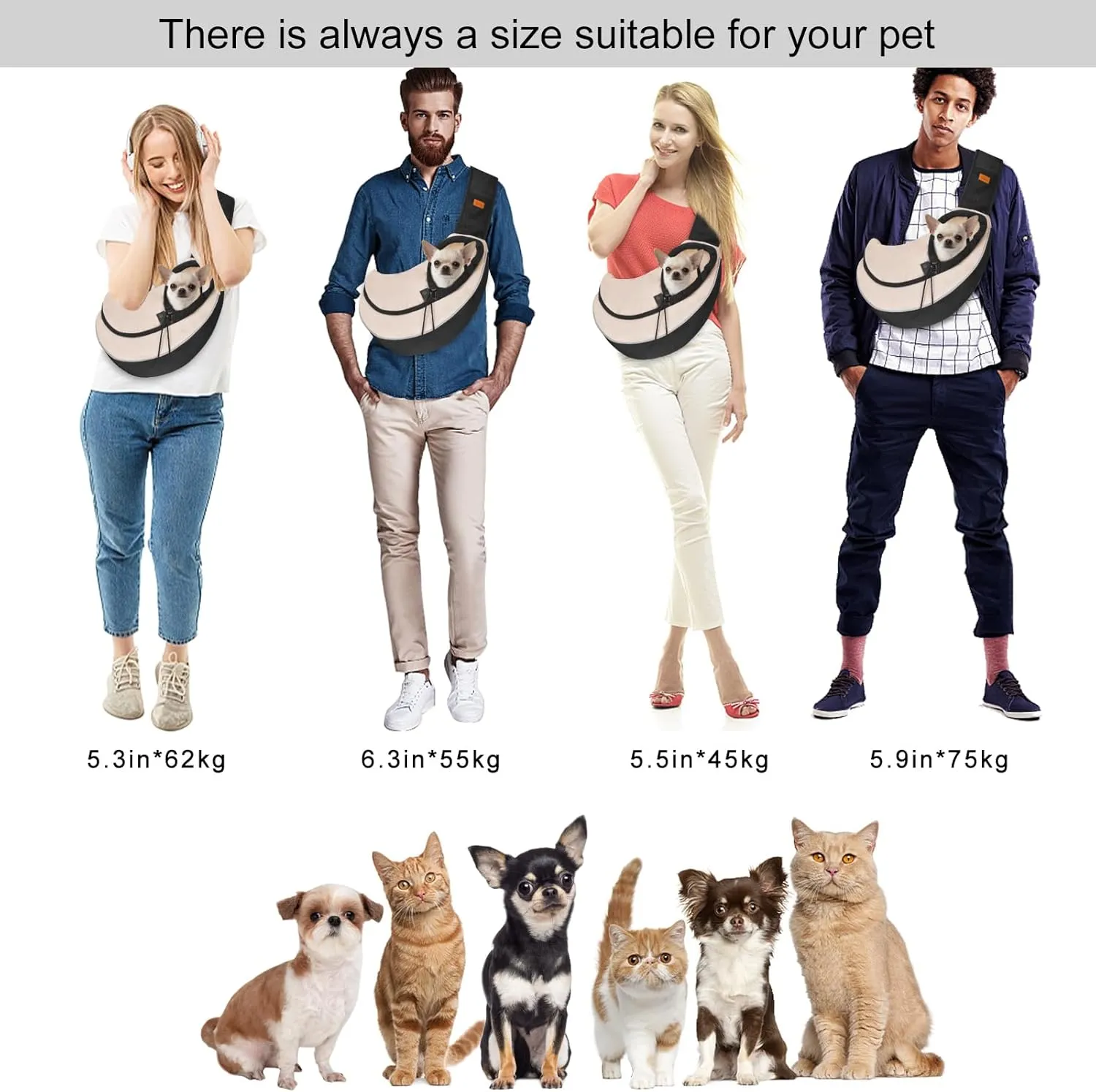 Cuby Pet Sling Carrier for Small Dogs Cats,Drawstring & Zipper Security Hook Triple Design for Pets' Securty Dog Bag,Breathable Travel Puppy Sling Carrier with Adjustable Strap(Beige,L(9.5-13.5 lbs))
