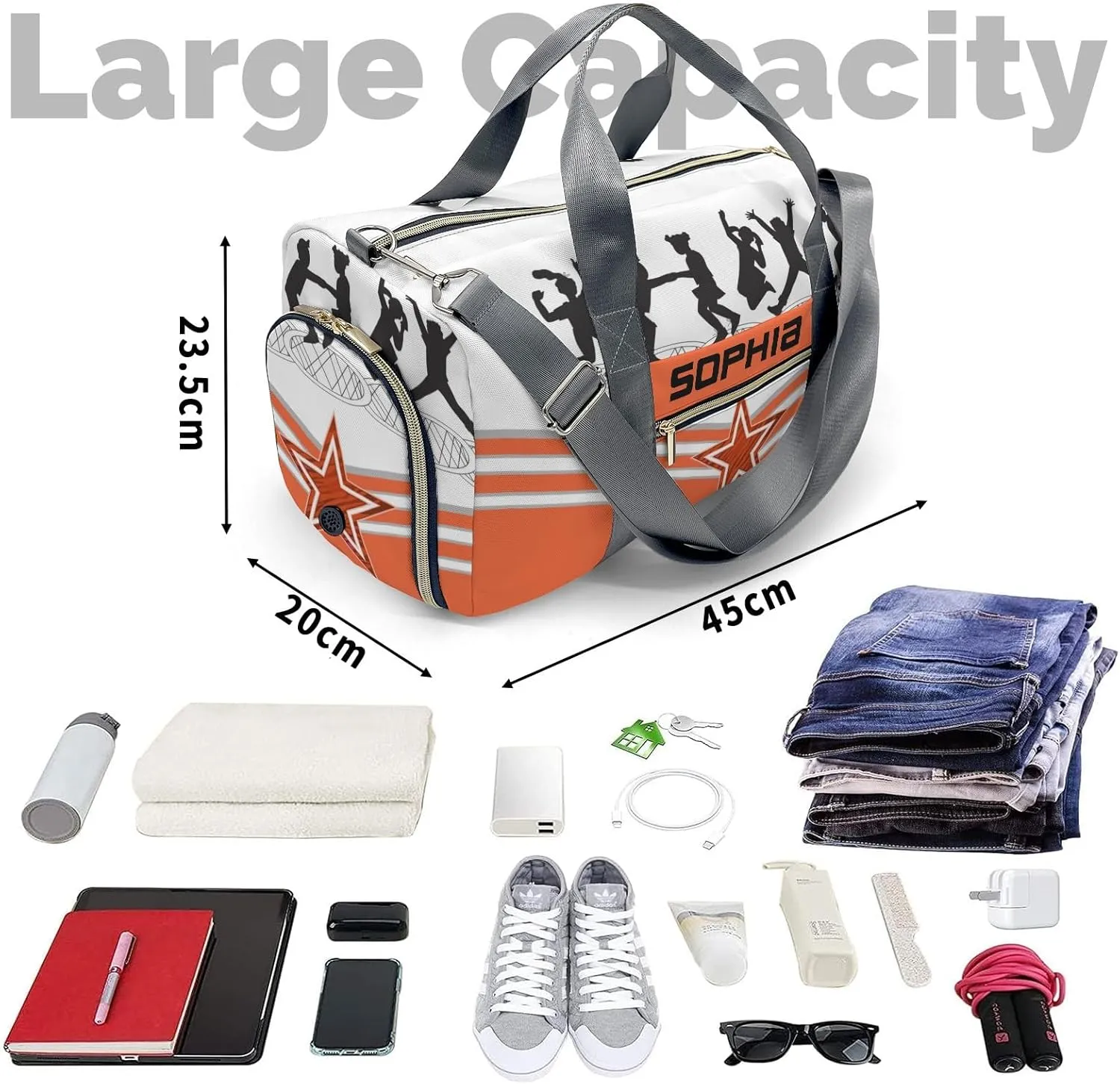Custom Adult Duffel Bag Jumping Trampoline Orange Athlete Multi-Function Travel Bag Travel Light: The Best Lightweight Bags for Fitness Enthusiasts