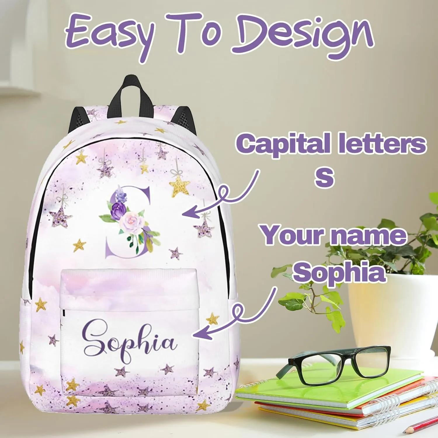 Custom Backpacks with Name for Boys Girls, Personalized Name School Backpack for Kids Teens Adults, Customized Bookbag with Shoulder Strap for School Picnic Travel