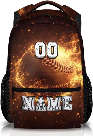 Custom Baseball Backpacks for Boys 8-12, 17" Sports Back to School Backpack Supplies Gifts for Children Teens, Personalized with Name Baseball Bookbag with Pockets for Travel Camping Hiking