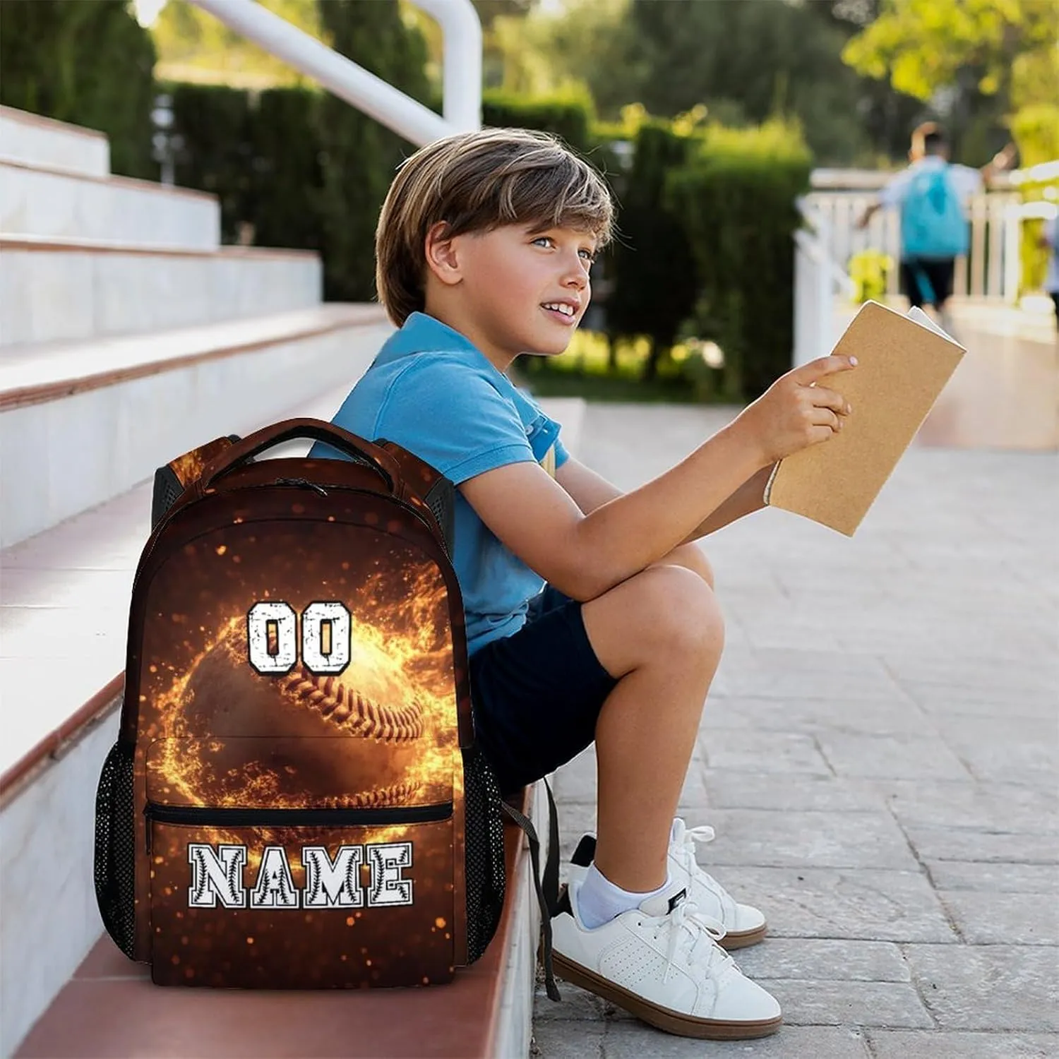 Custom Baseball Backpacks for Boys 8-12, 17" Sports Back to School Backpack Supplies Gifts for Children Teens, Personalized with Name Baseball Bookbag with Pockets for Travel Camping Hiking