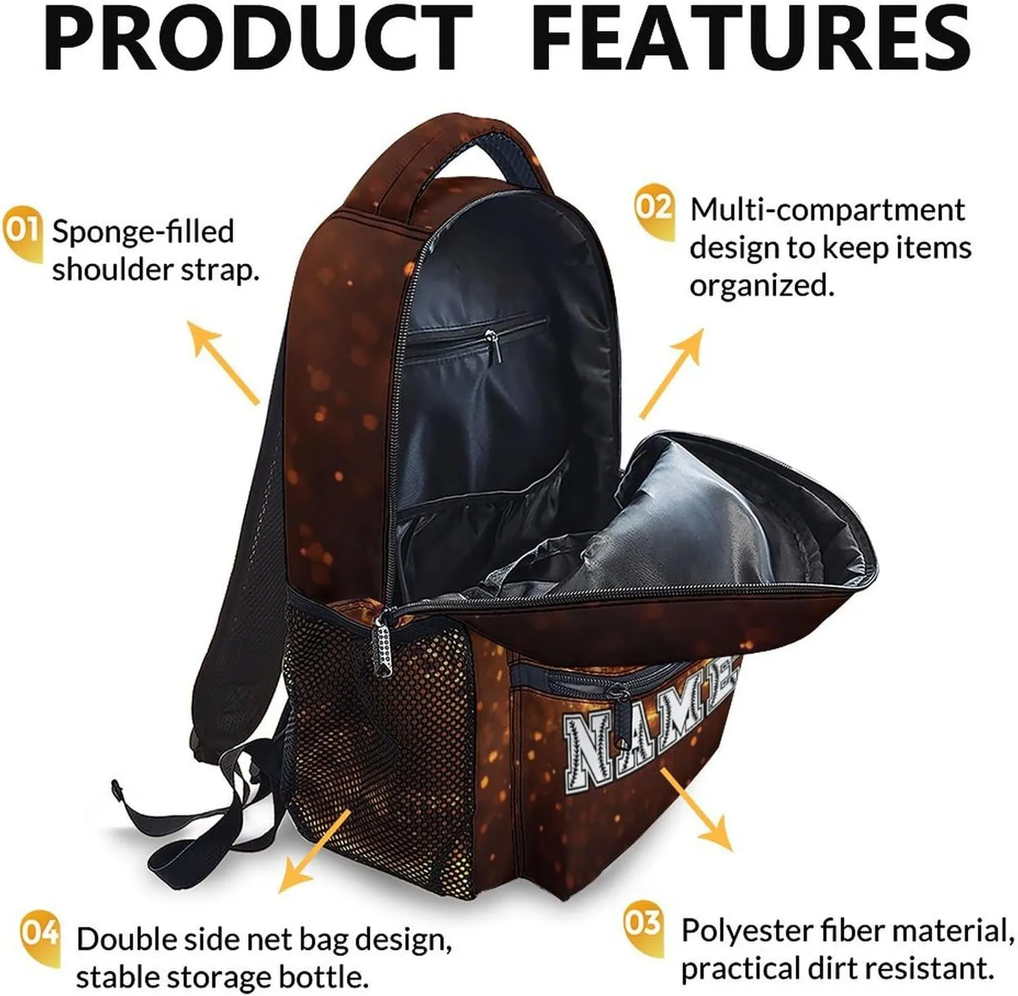 Custom Baseball Backpacks for Boys 8-12, 17" Sports Back to School Backpack Supplies Gifts for Children Teens, Personalized with Name Baseball Bookbag with Pockets for Travel Camping Hiking