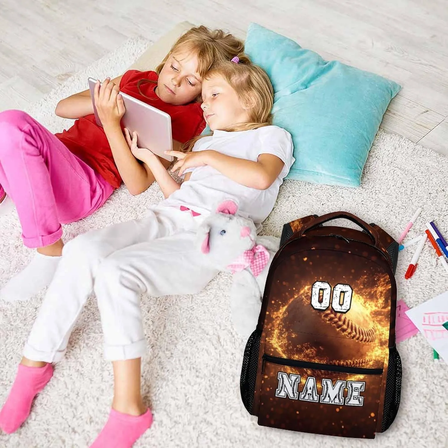 Custom Baseball Backpacks for Boys 8-12, 17" Sports Back to School Backpack Supplies Gifts for Children Teens, Personalized with Name Baseball Bookbag with Pockets for Travel Camping Hiking