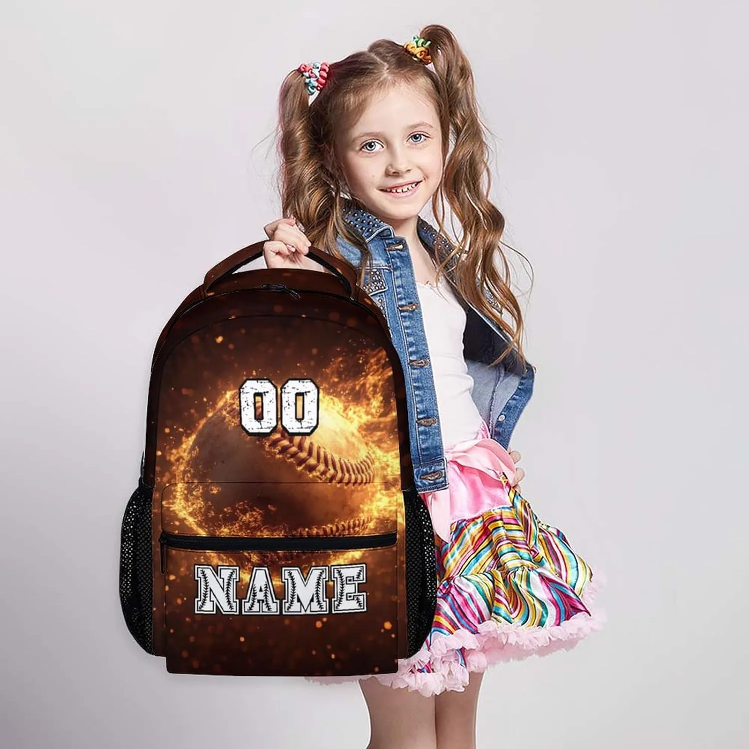 Custom Baseball Backpacks for Boys 8-12, 17" Sports Back to School Backpack Supplies Gifts for Children Teens, Personalized with Name Baseball Bookbag with Pockets for Travel Camping Hiking