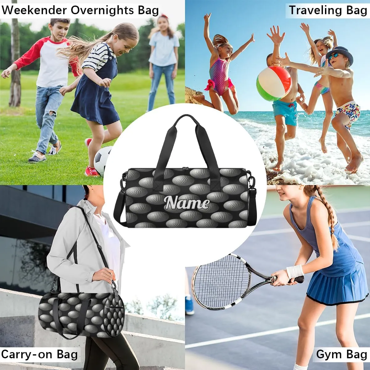 Custom Dance Duffel Bag Sport Backpacks Gyms and Weekend Overnight Travel Duffle Bag Birthday Christmas Halloween Waterproof, Sports Golf Ball