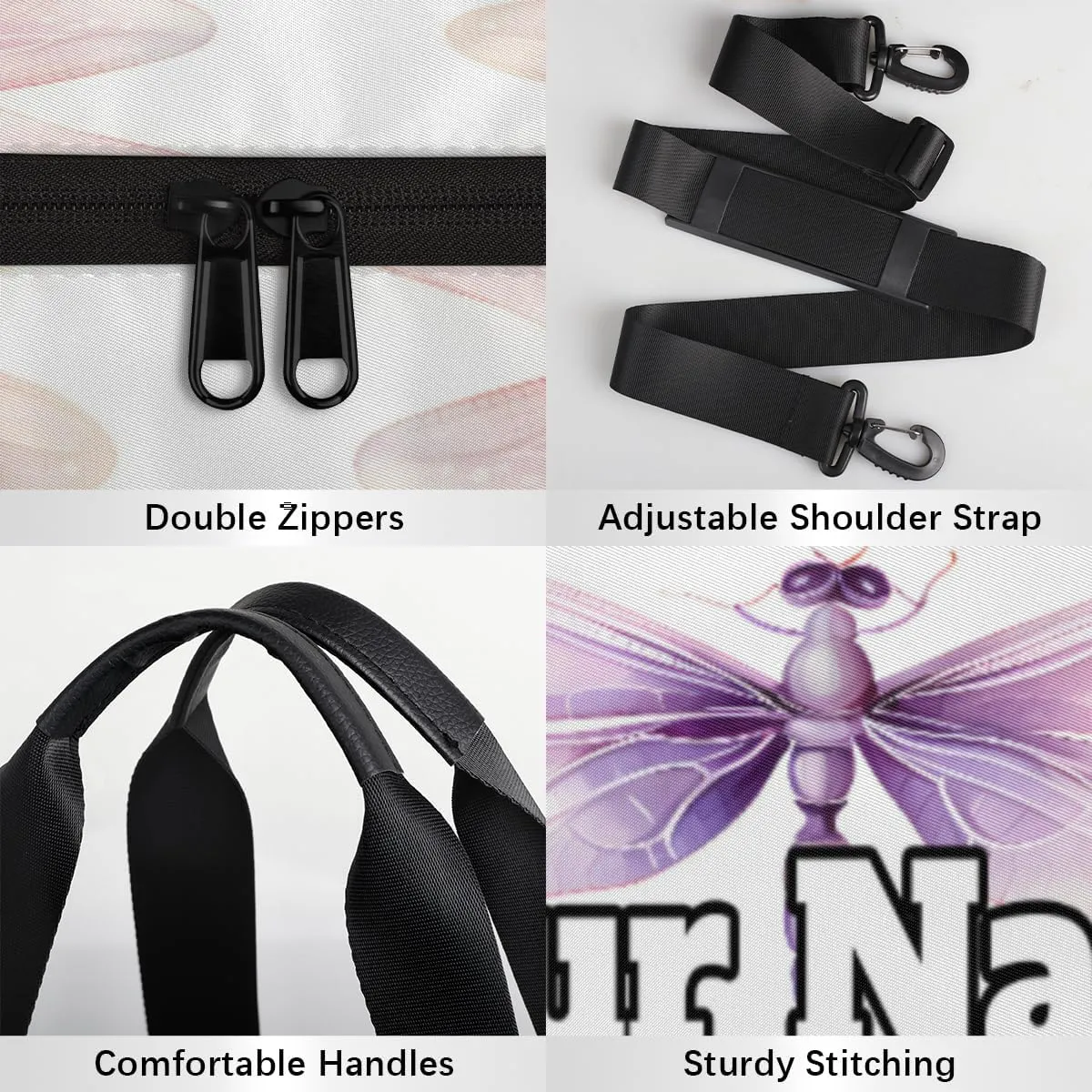 Custom Gym Bag for Women Men with Name, Personalized Dragonflies Theme Duffel Bag for Sports, Waterproof Dance Bag, Lightweight Carryon Gym Bag, Dragonflies