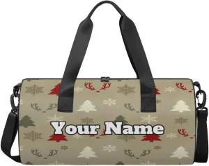 Custom Gym Bag for Women Men with Name, Personalized Elk Duffel Bag for Sports, Waterproof Dance Bag, Lightweight Carryon Gym Bag, Christmas Tree