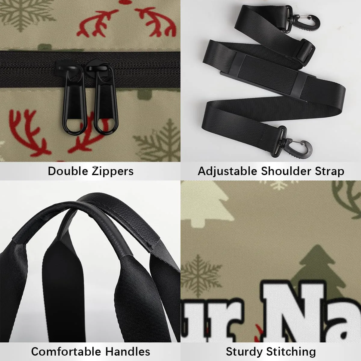 Custom Gym Bag for Women Men with Name, Personalized Elk Duffel Bag for Sports, Waterproof Dance Bag, Lightweight Carryon Gym Bag, Christmas Tree