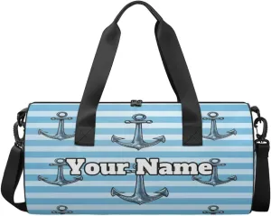 Custom Gym Bag for Women Men with Name, Personalized Nautical Stripe Duffel Bag for Sports, Waterproof Dance Bag, Lightweight Carryon Gym Bag, Anchors Away
