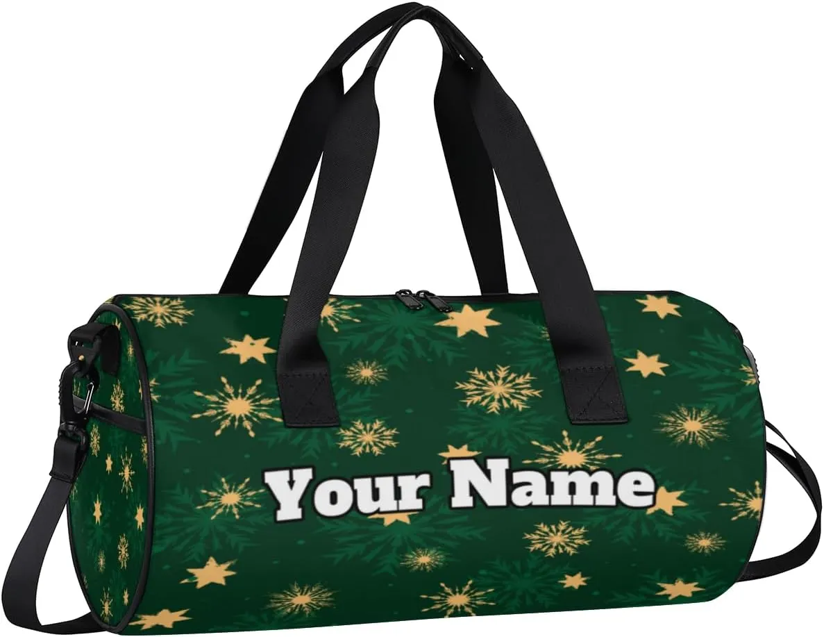 Custom Gym Bag for Women Men with Name, Personalized Snowflake Print Duffel Bag for Sports, Waterproof Dance Bag, Lightweight Carryon Gym Bag, Christmas