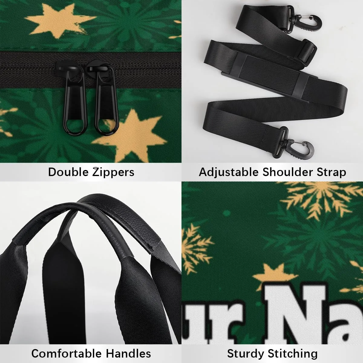 Custom Gym Bag for Women Men with Name, Personalized Snowflake Print Duffel Bag for Sports, Waterproof Dance Bag, Lightweight Carryon Gym Bag, Christmas