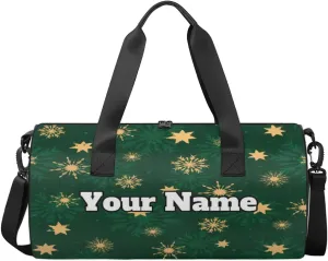 Custom Gym Bag for Women Men with Name, Personalized Snowflake Print Duffel Bag for Sports, Waterproof Dance Bag, Lightweight Carryon Gym Bag, Christmas