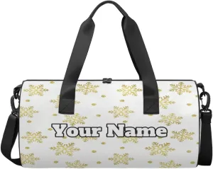 Custom Gym Bag for Women Men with Name, Personalized Yellow Snowflake Duffel Bag for Sports, Waterproof Dance Bag, Lightweight Carryon Gym Bag, Christmas