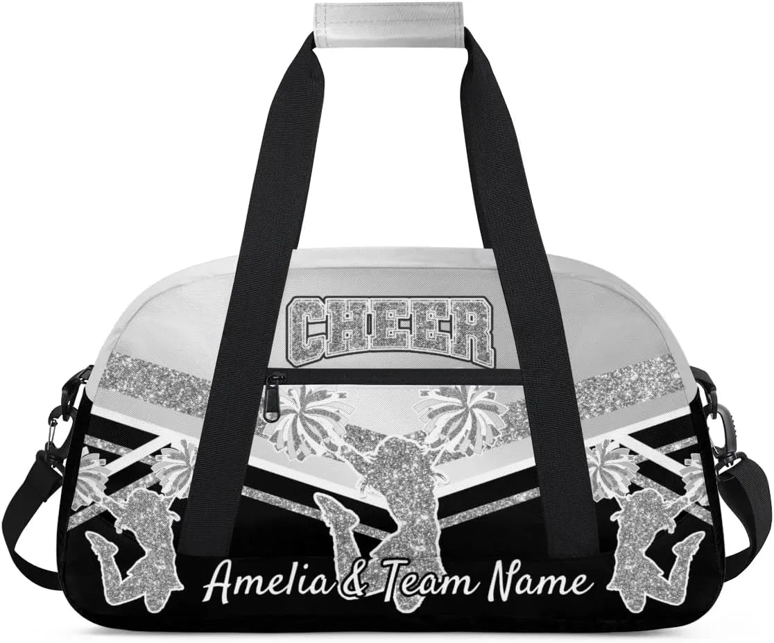 Custom Gym Bag for Women Personalized Cheer Team Sports Duffel Bag Lightweight Cheerleaders Weekender Overnight Travel Duffel Bag Light Grey