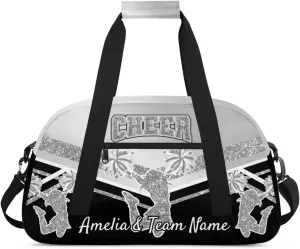 Custom Gym Bag for Women Personalized Cheer Team Sports Duffel Bag Lightweight Cheerleaders Weekender Overnight Travel Duffel Bag Light Grey