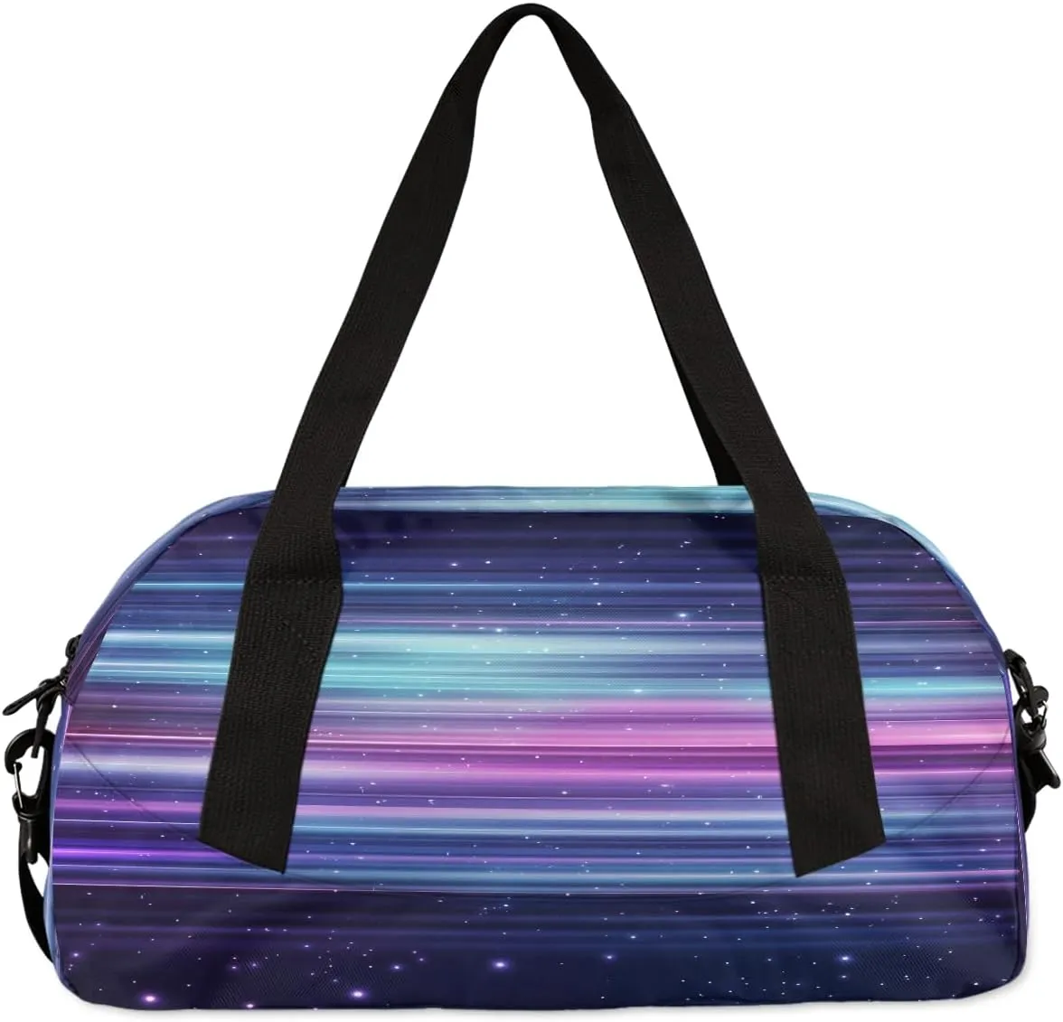 Custom Kids Sports Duffel Bag Abstract Purple Teal Horizontal Lines Gym Personalized Dance Gym Bag for Boys Girls Lightweight Weekender Travel Duffle Cheer Bag