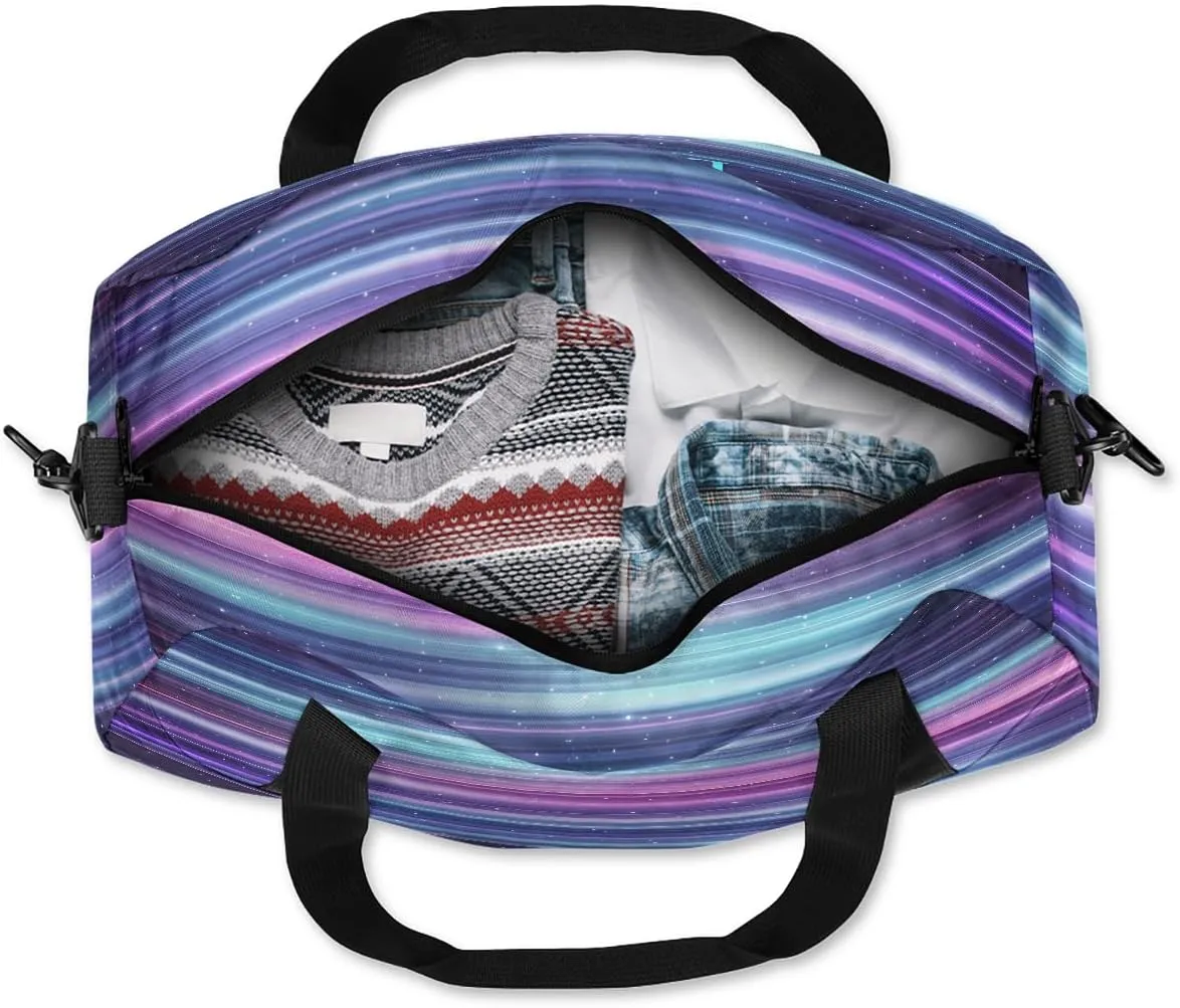 Custom Kids Sports Duffel Bag Abstract Purple Teal Horizontal Lines Gym Personalized Dance Gym Bag for Boys Girls Lightweight Weekender Travel Duffle Cheer Bag