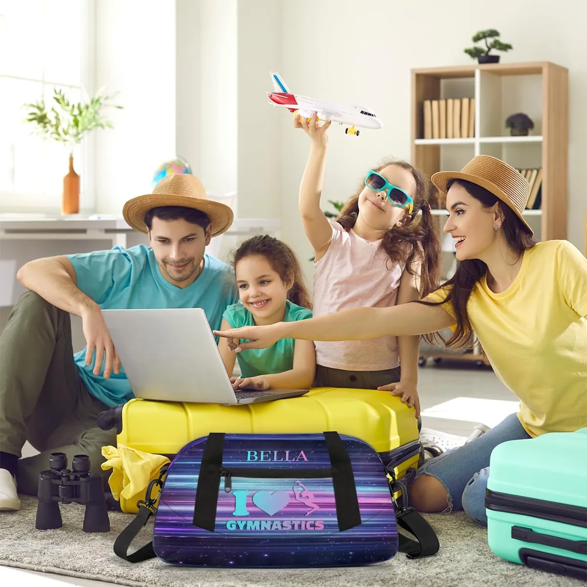Custom Kids Sports Duffel Bag Abstract Purple Teal Horizontal Lines Gym Personalized Dance Gym Bag for Boys Girls Lightweight Weekender Travel Duffle Cheer Bag