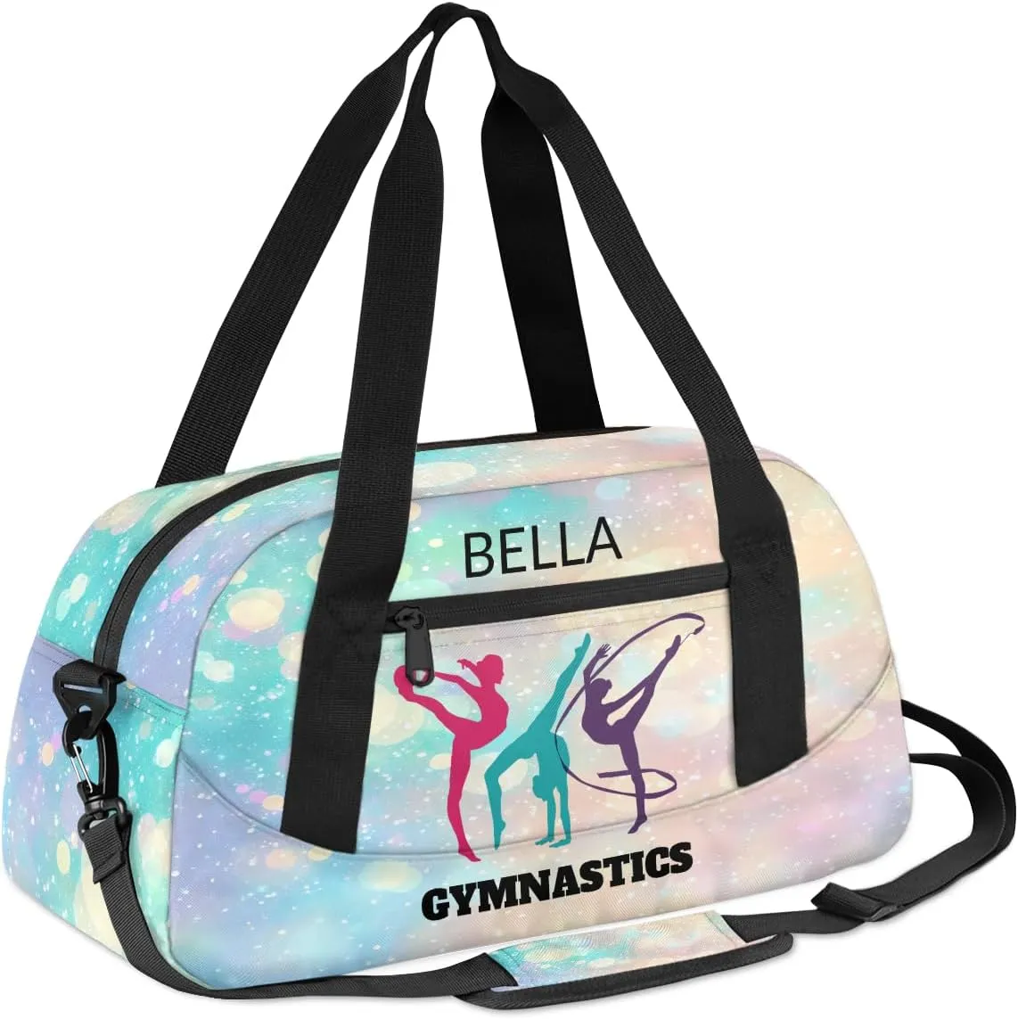 Custom Kids Sports Duffel Bag Pastel Glitter Sparkling Gym Personalized Dance Gym Bag for Boys Girls Lightweight Weekender Travel Duffle Cheer Bag