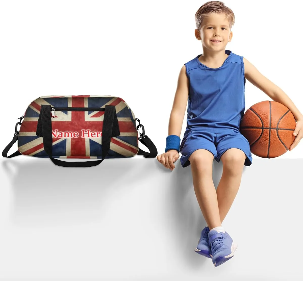 Custom Name Small Kids Overnighter Duffle Bag for Boys Girls British UK Flag Personalized Lightweight Gym Sports Duffle Bag Travel Weekender Tote Carry on Bag Customized Kids Gifts