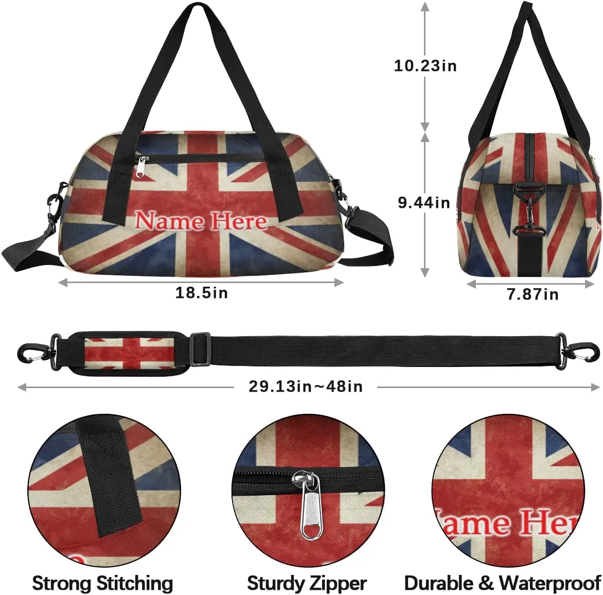 Custom Name Small Kids Overnighter Duffle Bag for Boys Girls British UK Flag Personalized Lightweight Gym Sports Duffle Bag Travel Weekender Tote Carry on Bag Customized Kids Gifts