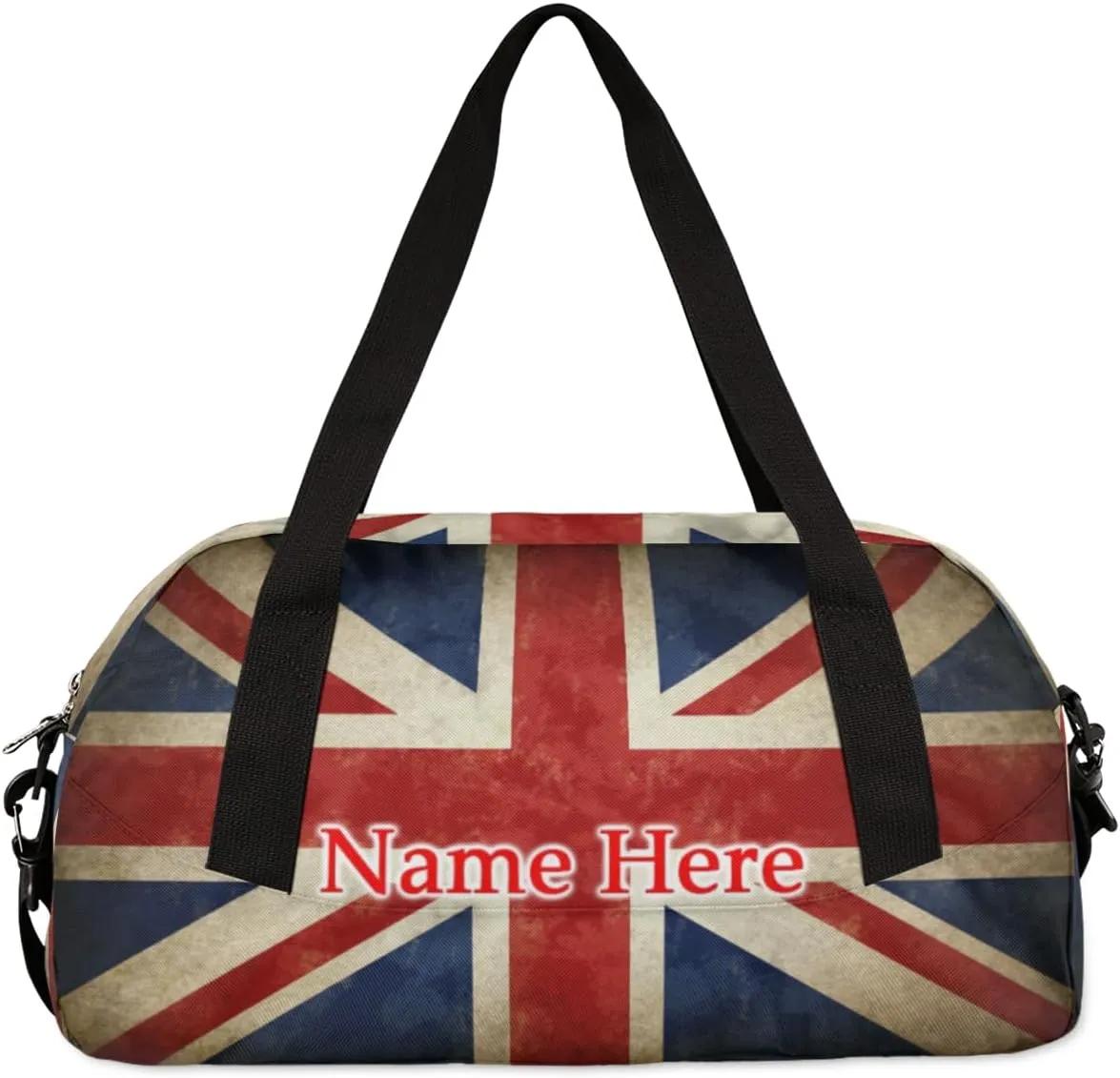 Custom Name Small Kids Overnighter Duffle Bag for Boys Girls British UK Flag Personalized Lightweight Gym Sports Duffle Bag Travel Weekender Tote Carry on Bag Customized Kids Gifts