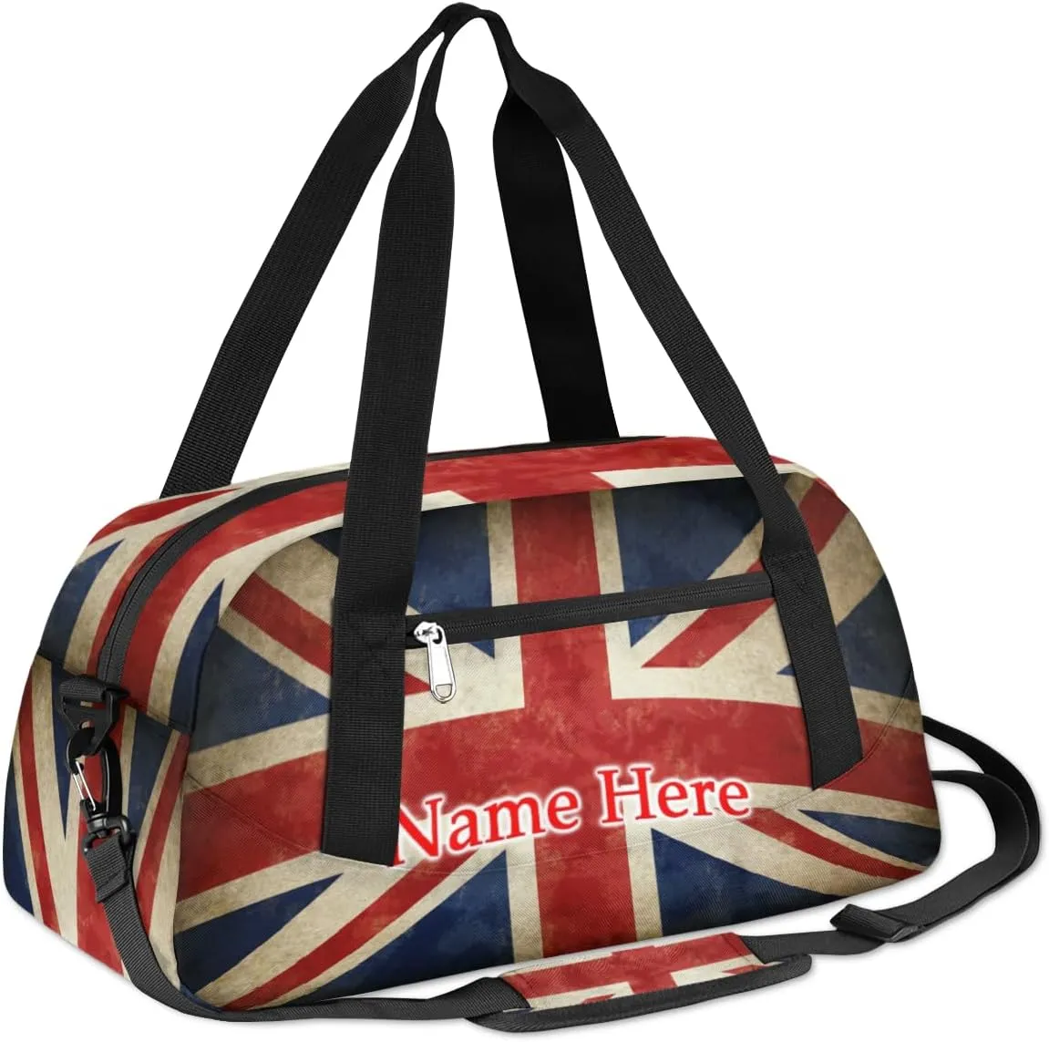 Custom Name Small Kids Overnighter Duffle Bag for Boys Girls British UK Flag Personalized Lightweight Gym Sports Duffle Bag Travel Weekender Tote Carry on Bag Customized Kids Gifts