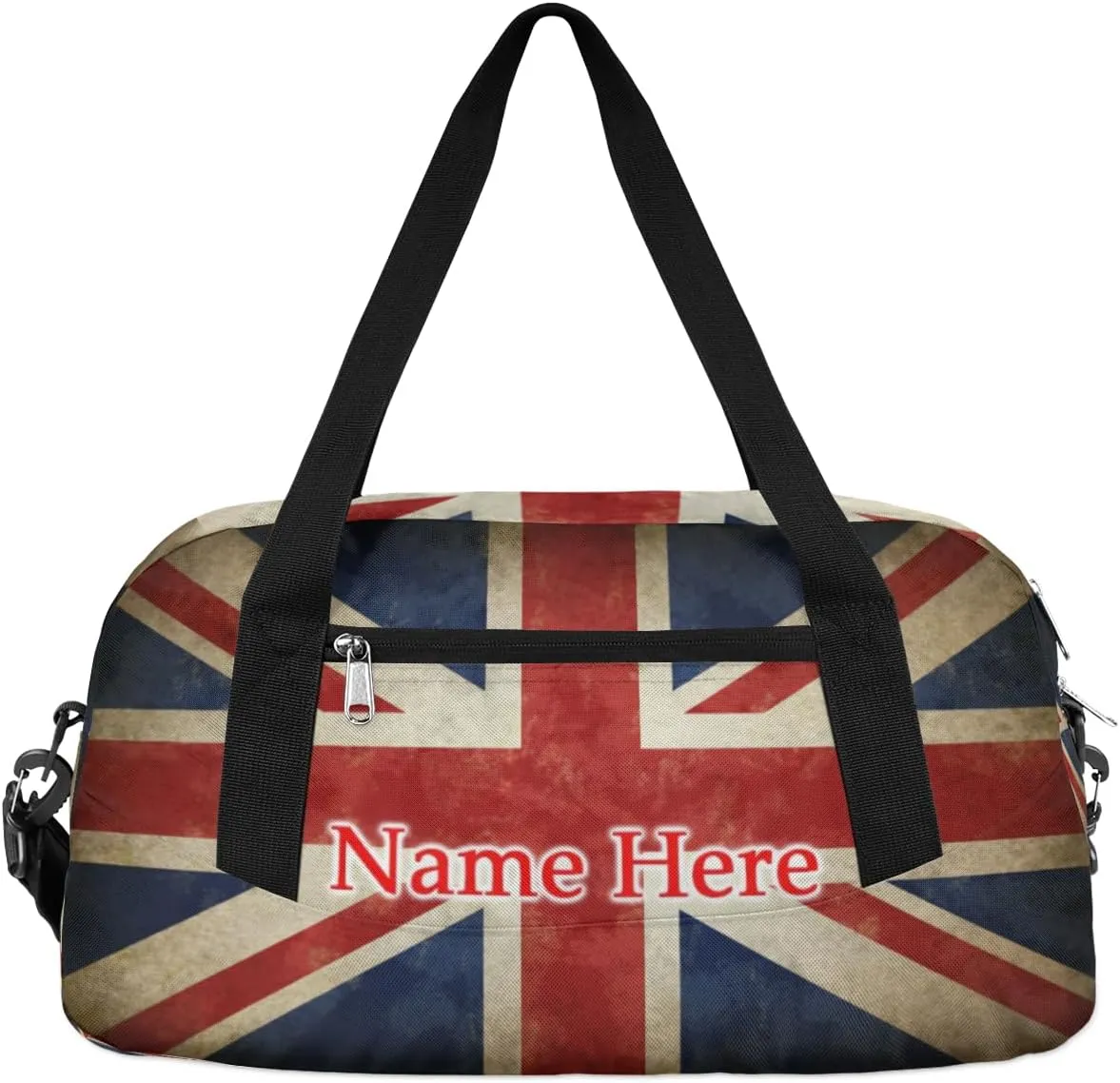 Custom Name Small Kids Overnighter Duffle Bag for Boys Girls British UK Flag Personalized Lightweight Gym Sports Duffle Bag Travel Weekender Tote Carry on Bag Customized Kids Gifts