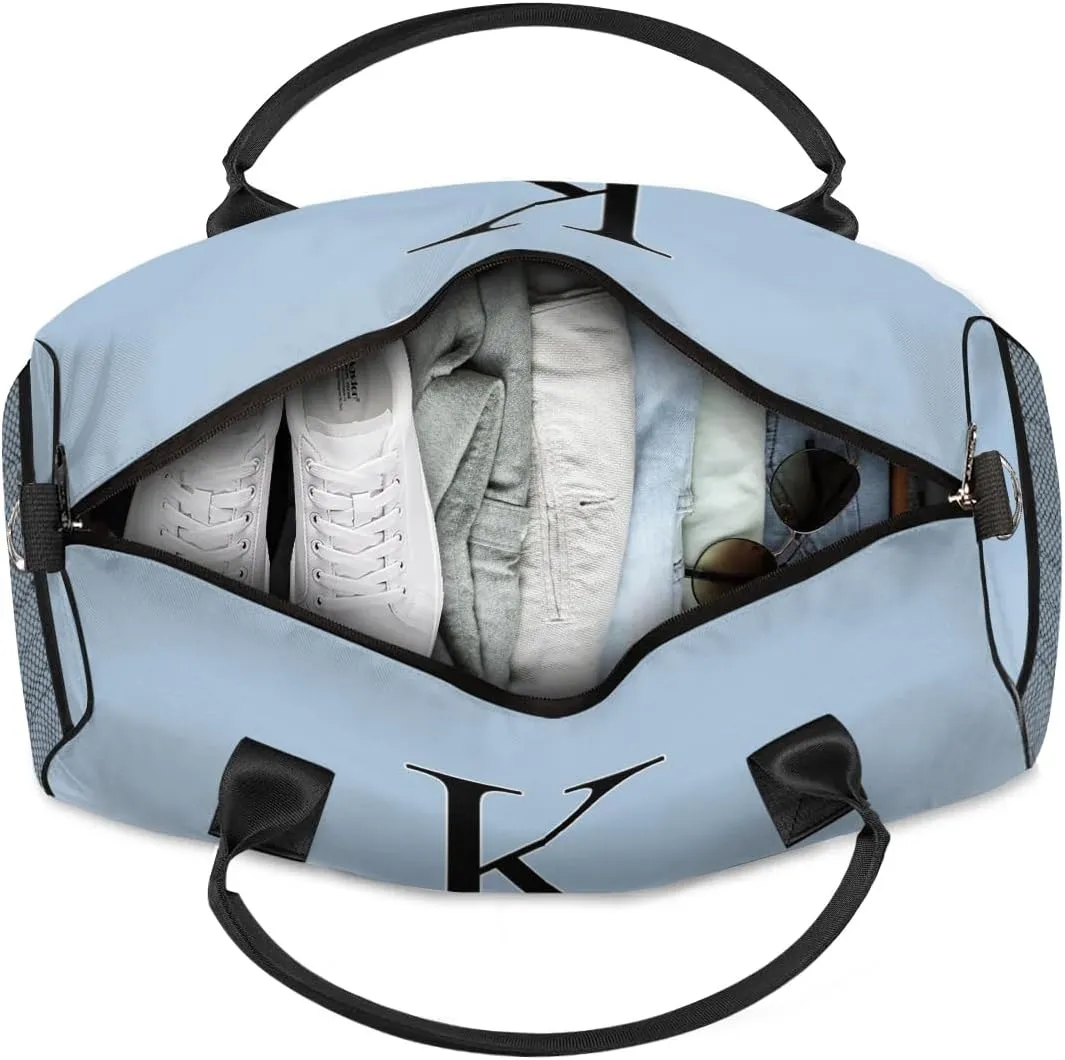 Custom Name Sport Duffel Bag, Personalized Initial Small Gym Bag, Lightweight Travel Duffle Bag Carry On Weekender Bag, Blue