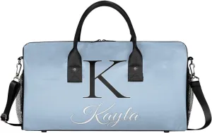 Custom Name Sport Duffel Bag, Personalized Initial Small Gym Bag, Lightweight Travel Duffle Bag Carry On Weekender Bag, Blue
