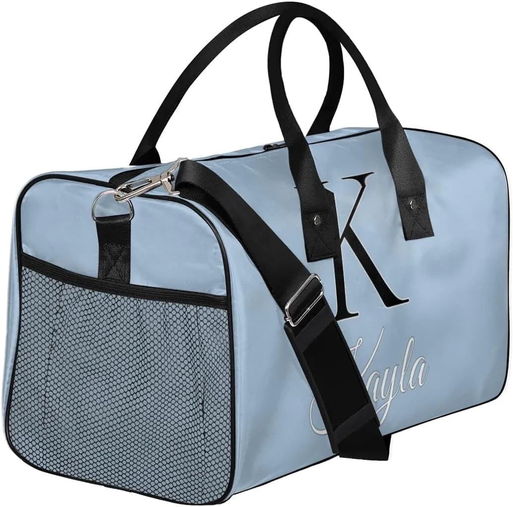 Custom Name Sport Duffel Bag, Personalized Initial Small Gym Bag, Lightweight Travel Duffle Bag Carry On Weekender Bag, Blue