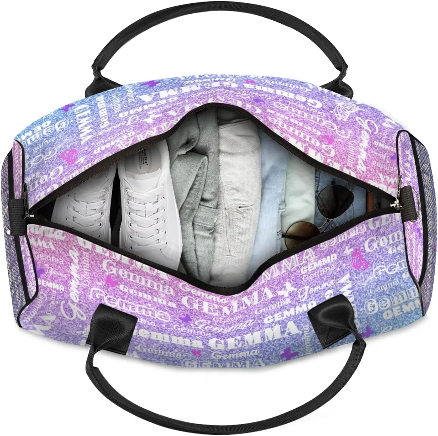 Custom Sport Duffel Bag with Name Butterfly Travel Overnight Bag for Women Men Waterproof Dance Ballet Bag Lightweight 17.4in, Gradient Blue