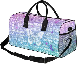 Custom Sport Duffel Bag with Name Butterfly Travel Overnight Bag for Women Men Waterproof Dance Ballet Bag Lightweight 17.4in, Gradient Blue