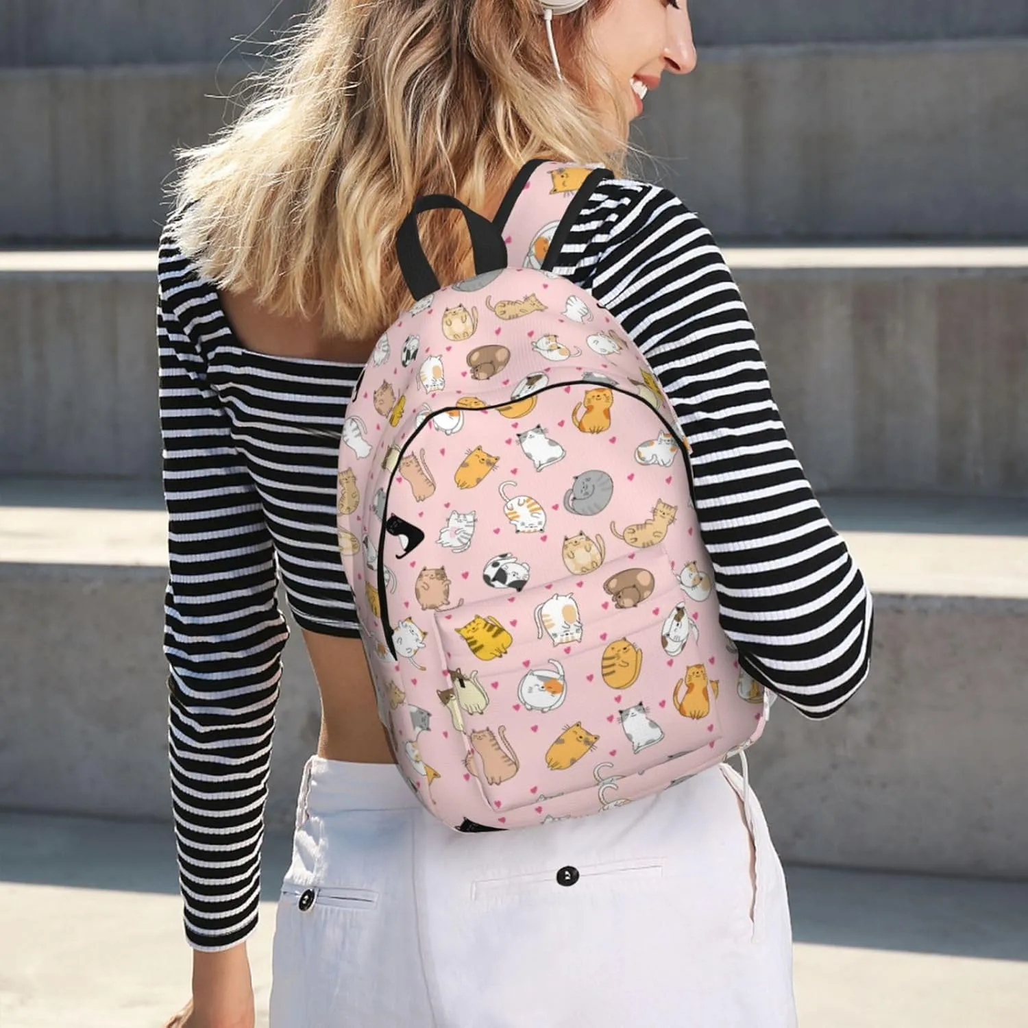 Cute Cat Backpack Laptop Bag Durable Canvas Capacity Large Cute Backpacks Travel Bag - Medium