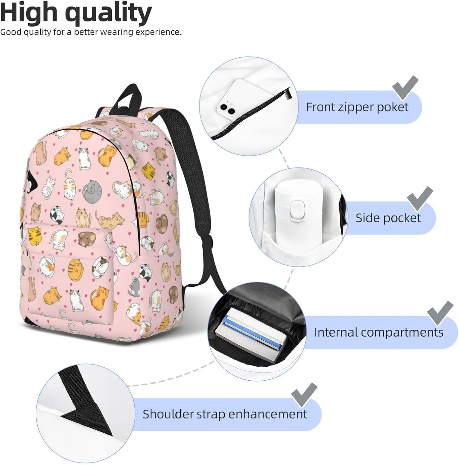 Cute Cat Backpack Laptop Bag Durable Canvas Capacity Large Cute Backpacks Travel Bag - Medium