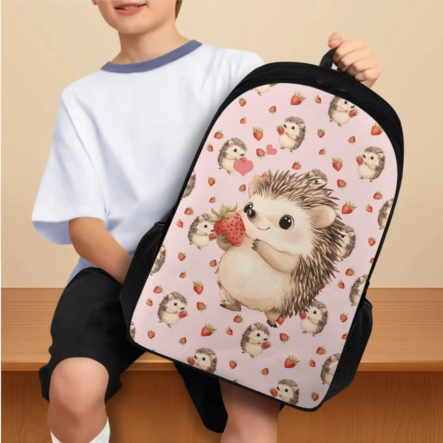 Cute Hedgehog Girls Backpack with Lunch Box Set Boys Bookbag with Lunchbox and Water Bottle Pocket Pencil Case 4 in 1 Kids School Bag Set 6th Grade Book Bag Teens