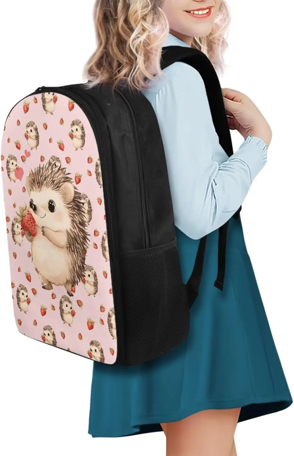Cute Hedgehog Girls Backpack with Lunch Box Set Boys Bookbag with Lunchbox and Water Bottle Pocket Pencil Case 4 in 1 Kids School Bag Set 6th Grade Book Bag Teens