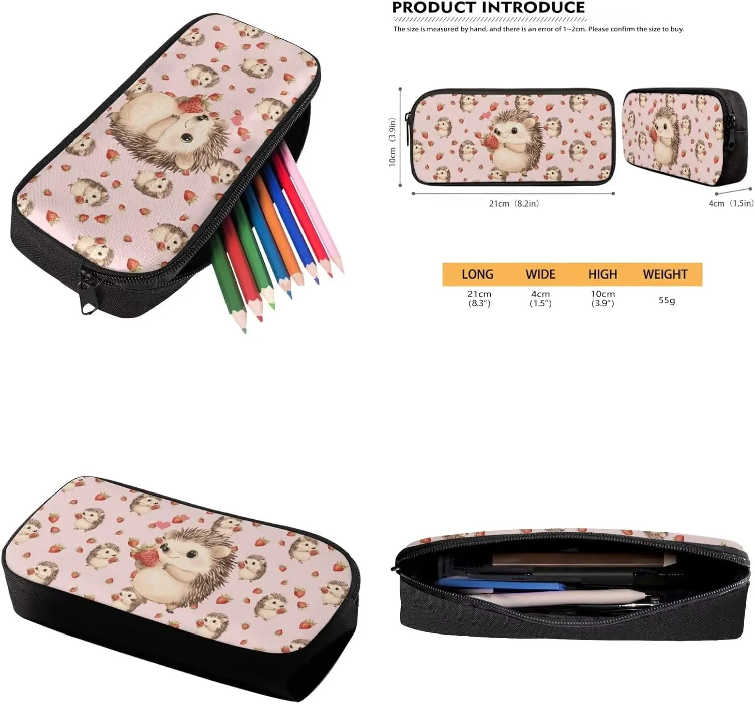 Cute Hedgehog Girls Backpack with Lunch Box Set Boys Bookbag with Lunchbox and Water Bottle Pocket Pencil Case 4 in 1 Kids School Bag Set 6th Grade Book Bag Teens