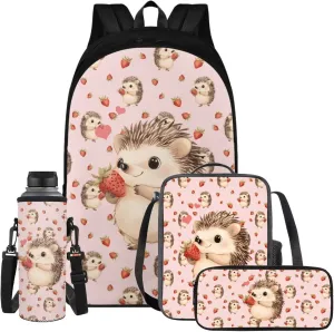 Cute Hedgehog Girls Backpack with Lunch Box Set Boys Bookbag with Lunchbox and Water Bottle Pocket Pencil Case 4 in 1 Kids School Bag Set 6th Grade Book Bag Teens