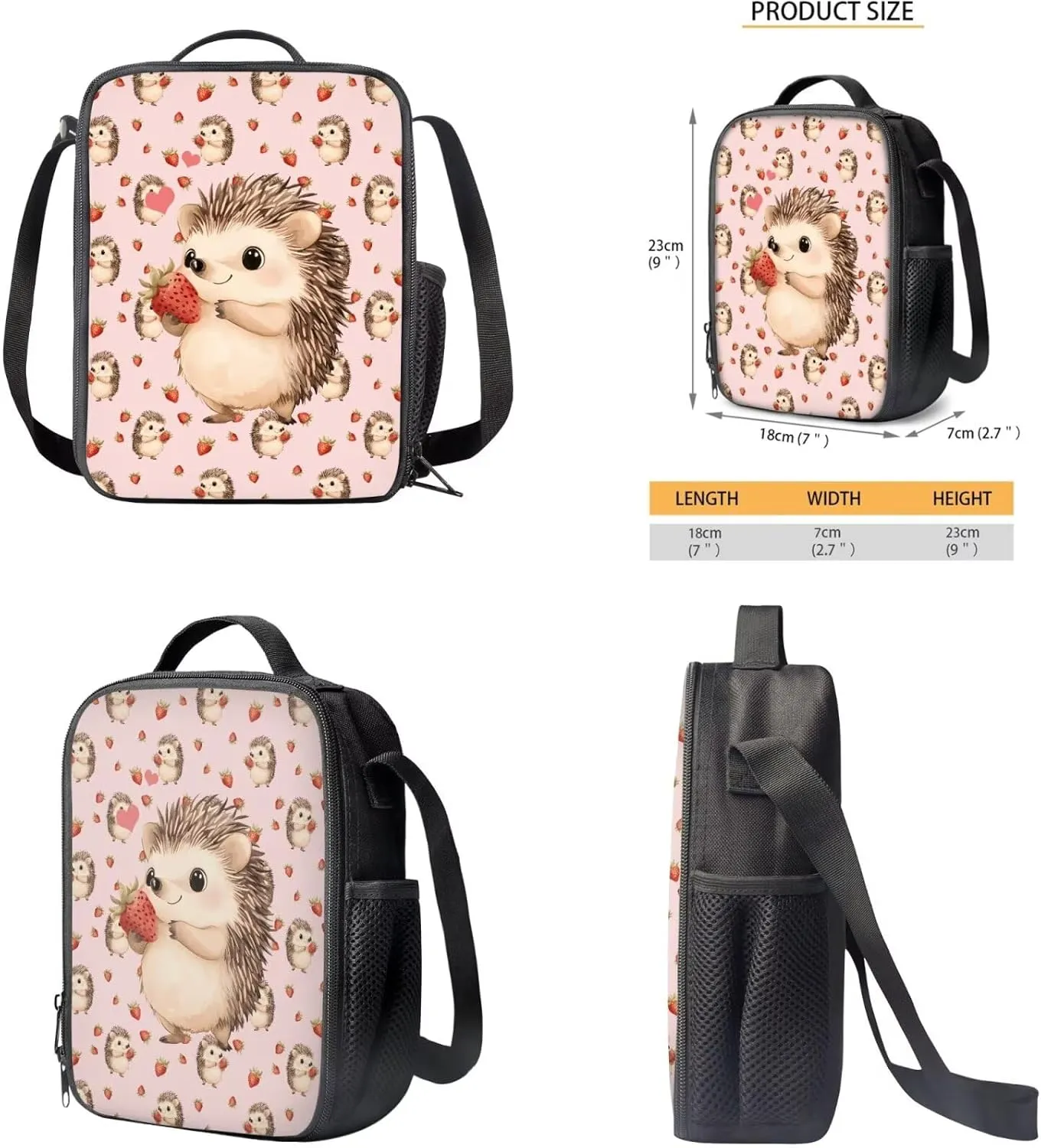 Cute Hedgehog Girls Backpack with Lunch Box Set Boys Bookbag with Lunchbox and Water Bottle Pocket Pencil Case 4 in 1 Kids School Bag Set 6th Grade Book Bag Teens