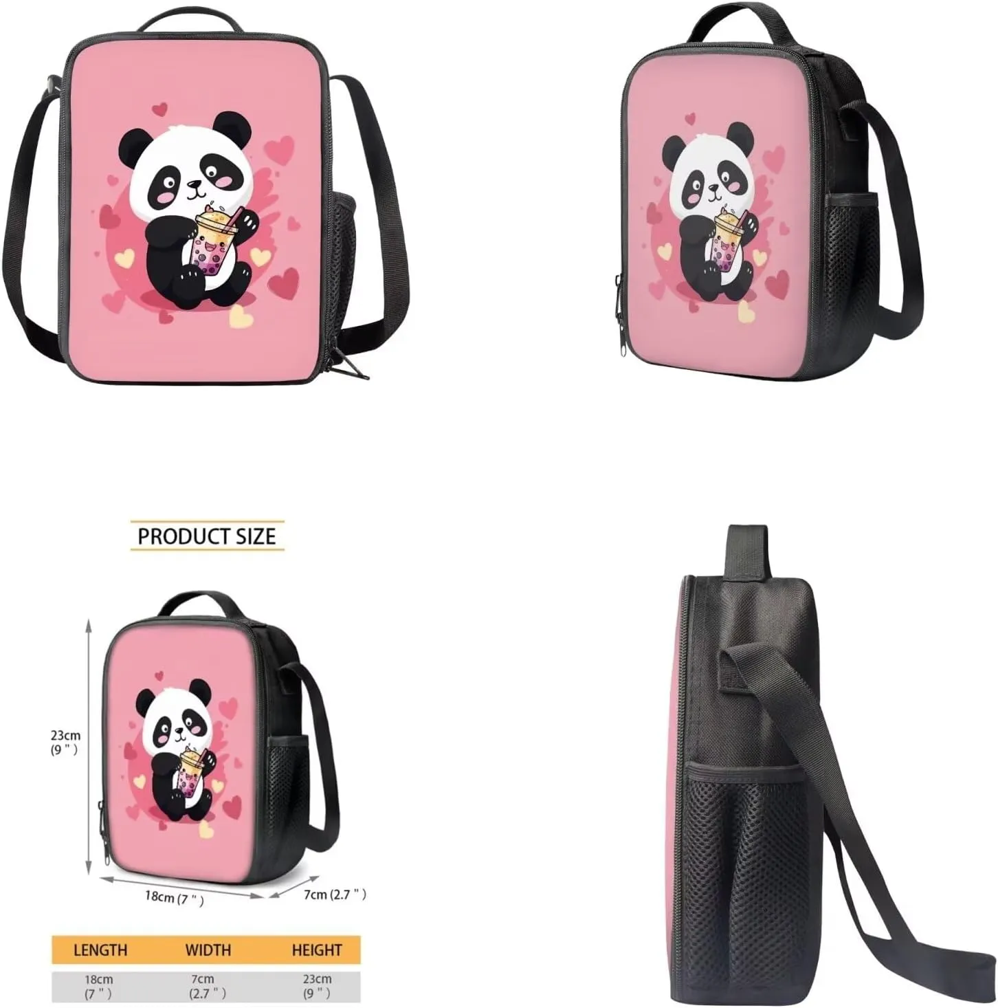 Cute Panda Backpacks for Teen Girls Middle School Lightweight School Messenger Bag for Teens Keep Warm Lunch Bag with Pencil Case and Water Cup Protector for Travel Picnic