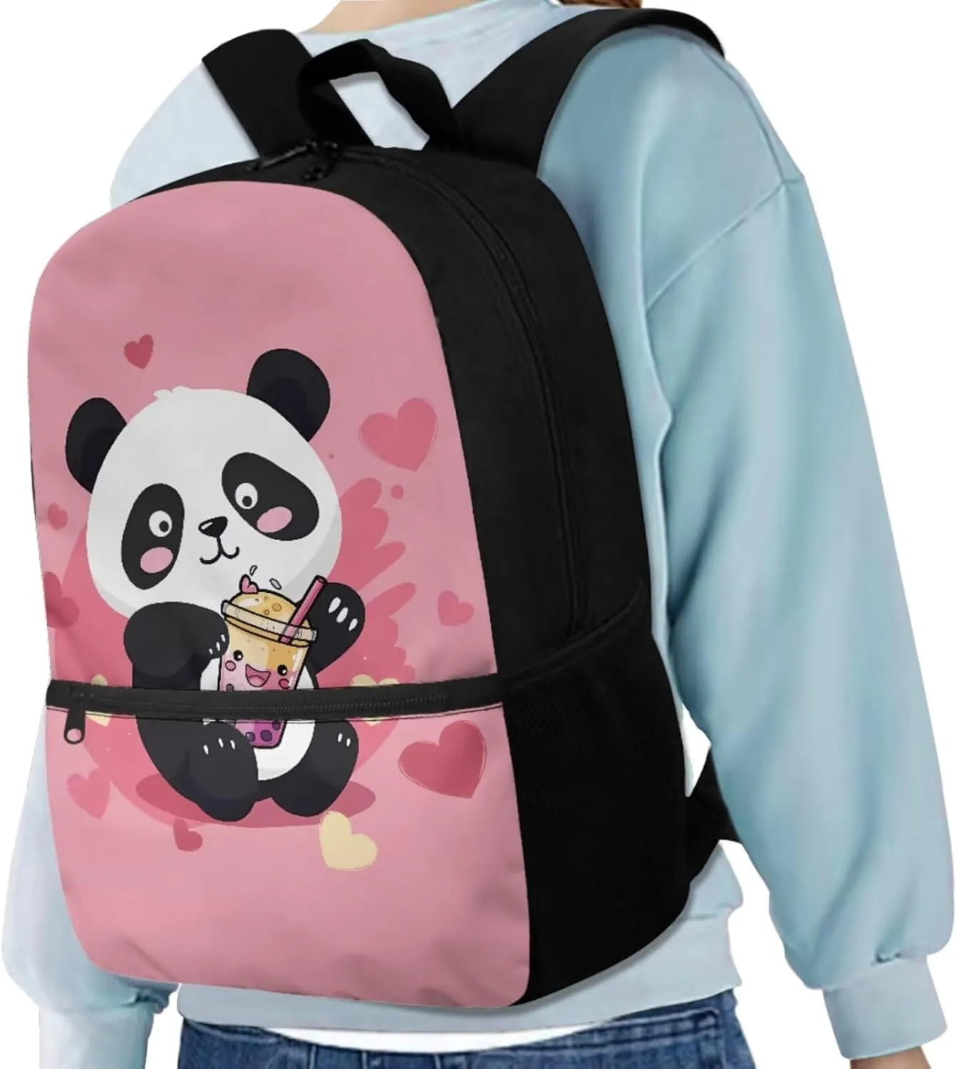 Cute Panda Backpacks for Teen Girls Middle School Lightweight School Messenger Bag for Teens Keep Warm Lunch Bag with Pencil Case and Water Cup Protector for Travel Picnic