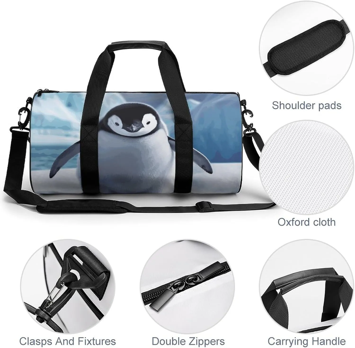 Cute Penguins Gym Bag Small Travel Duffle Bag with Compartment Carry On Weekender Bag for Women Men