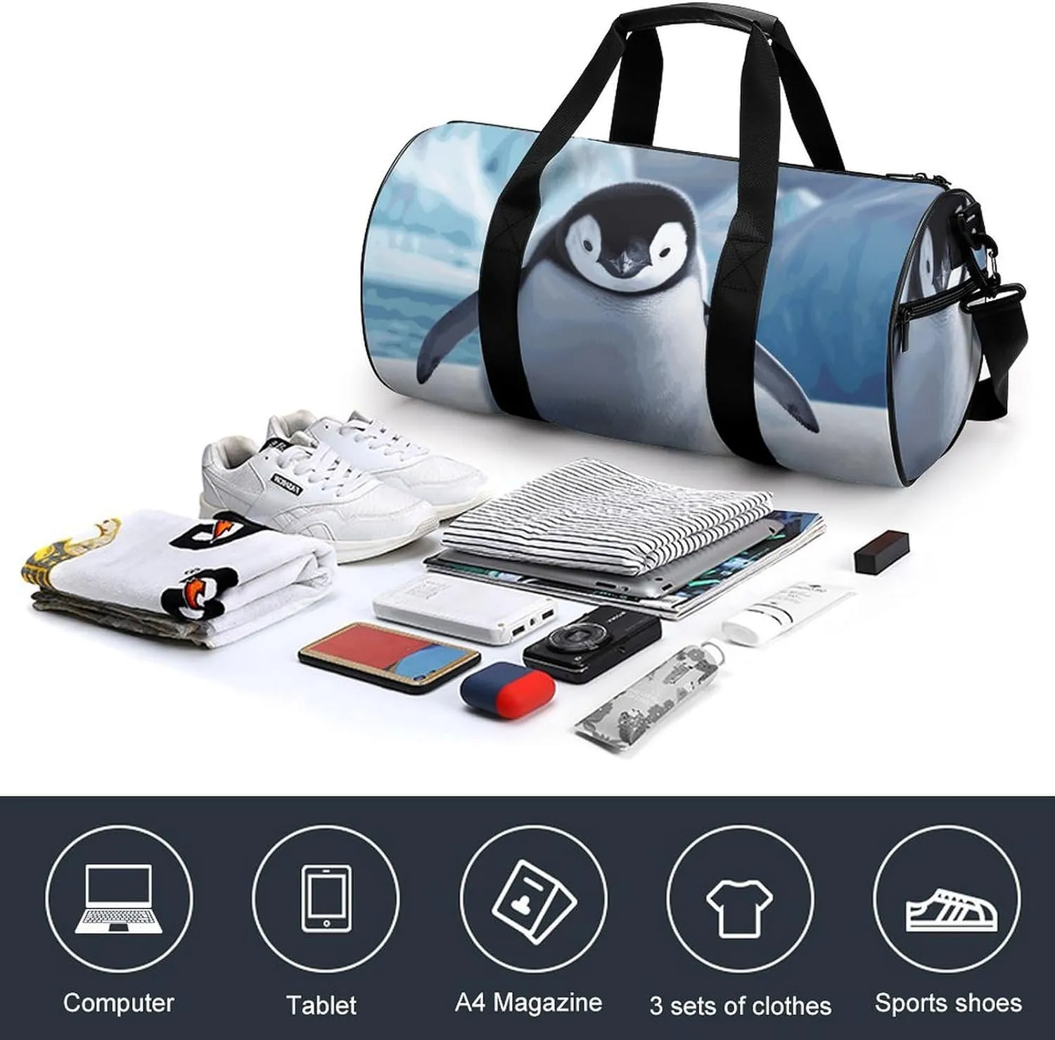 Cute Penguins Gym Bag Small Travel Duffle Bag with Compartment Carry On Weekender Bag for Women Men