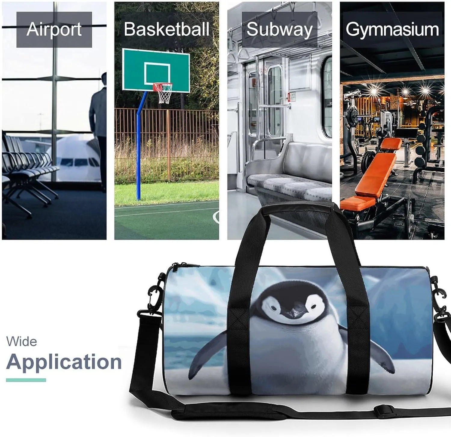 Cute Penguins Gym Bag Small Travel Duffle Bag with Compartment Carry On Weekender Bag for Women Men